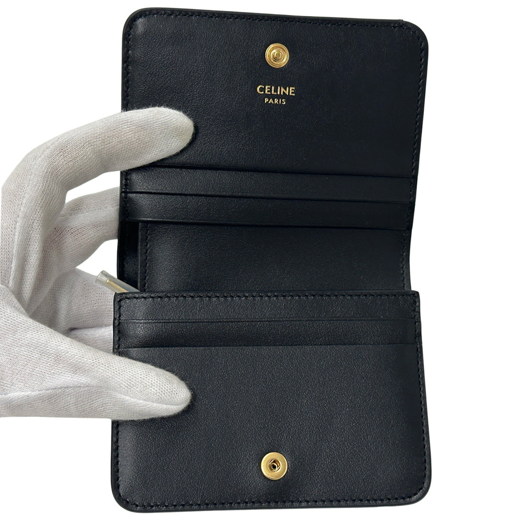 CELINE セリーヌ 二つ折り財布 トリオンフ ブラック ゴールド金具 レザー レディース 【中古】