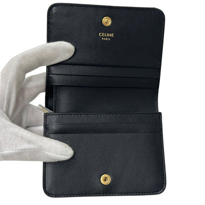 CELINE セリーヌ 二つ折り財布 トリオンフ ブラック ゴールド金具 レザー レディース 【中古】