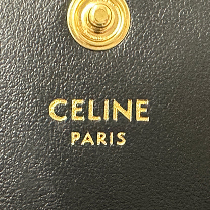 CELINE セリーヌ 二つ折り財布 トリオンフ ブラック ゴールド金具 レザー レディース 【中古】