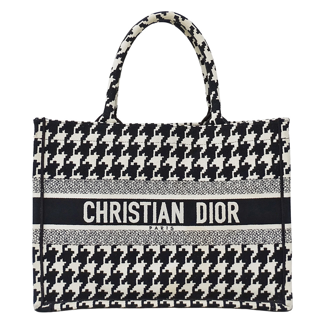 Dior ディオール ブックトート ミディアム トートバッグ ブラック ホワイト キャンバス レディース 【中古】