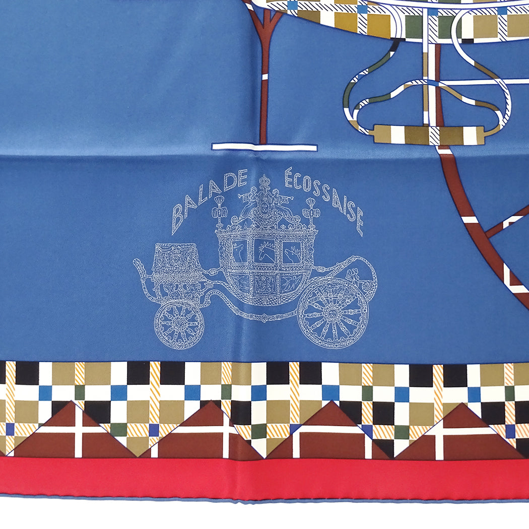 HERMES エルメス Balade Ecossaise スコットランドのバラード スカーフ カレ 90 ブルー シルク レディース 【中古】