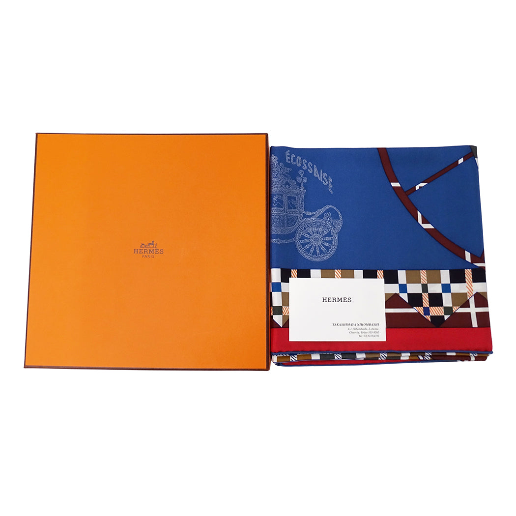 HERMES エルメス Balade Ecossaise スコットランドのバラード スカーフ カレ 90 ブルー シルク レディース 【中古】