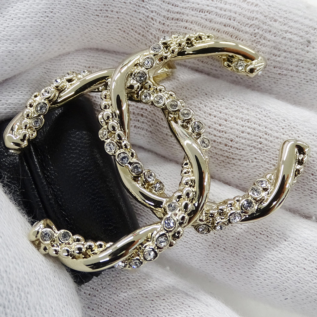 CHANEL シャネル ベルト ギャザー ブラック シャンパンゴールド メタル ラムスキン ラインストーン レディース B24V【中古】