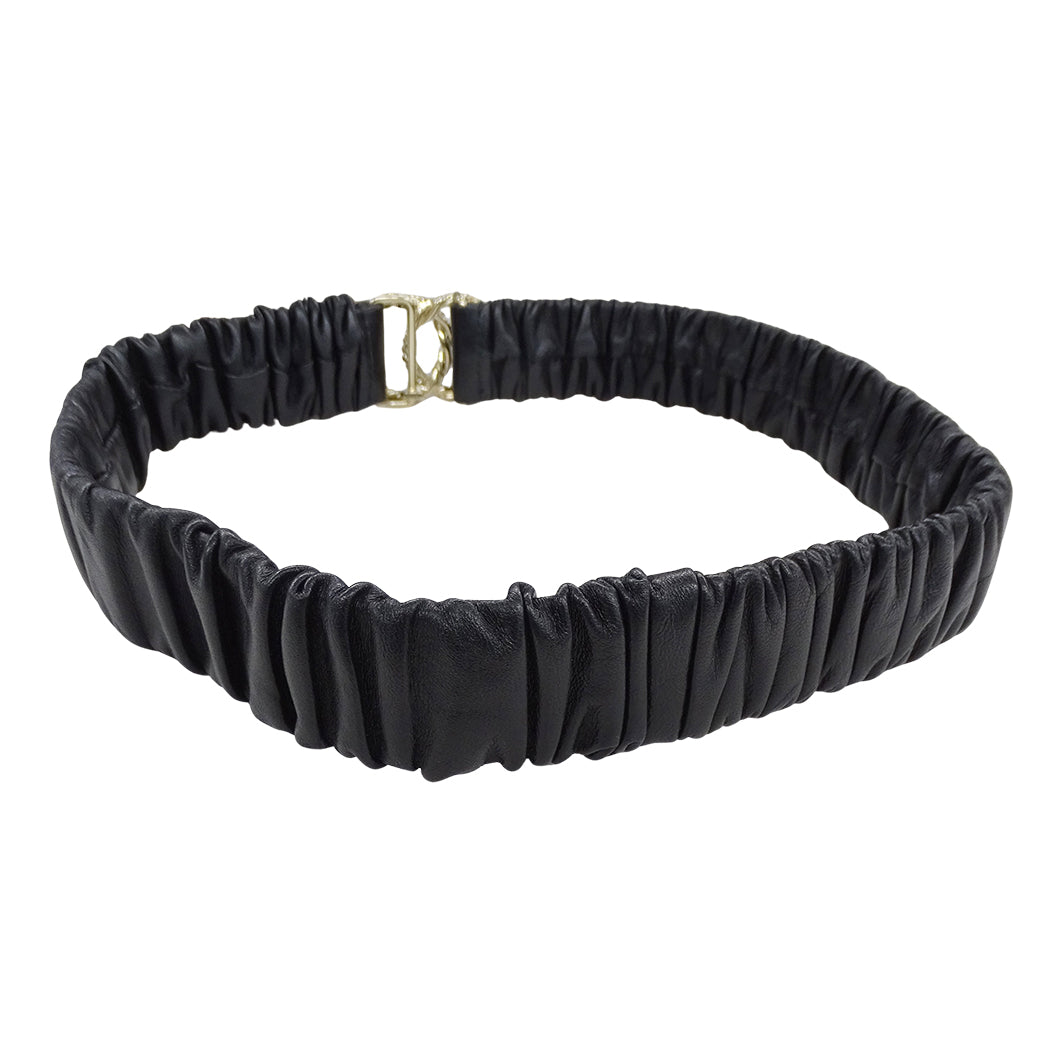 CHANEL シャネル ベルト ギャザー ブラック シャンパンゴールド メタル ラムスキン ラインストーン レディース B24V【中古】