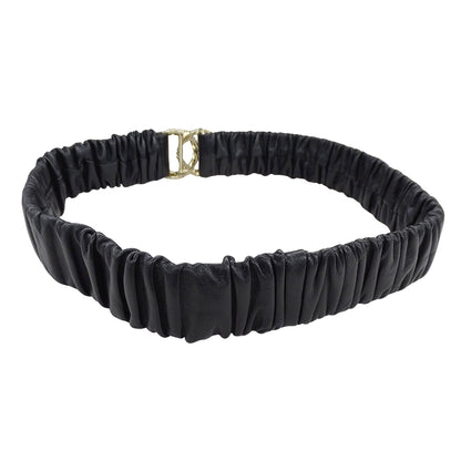 CHANEL シャネル ベルト ギャザー ブラック シャンパンゴールド メタル ラムスキン ラインストーン レディース B24V【中古】