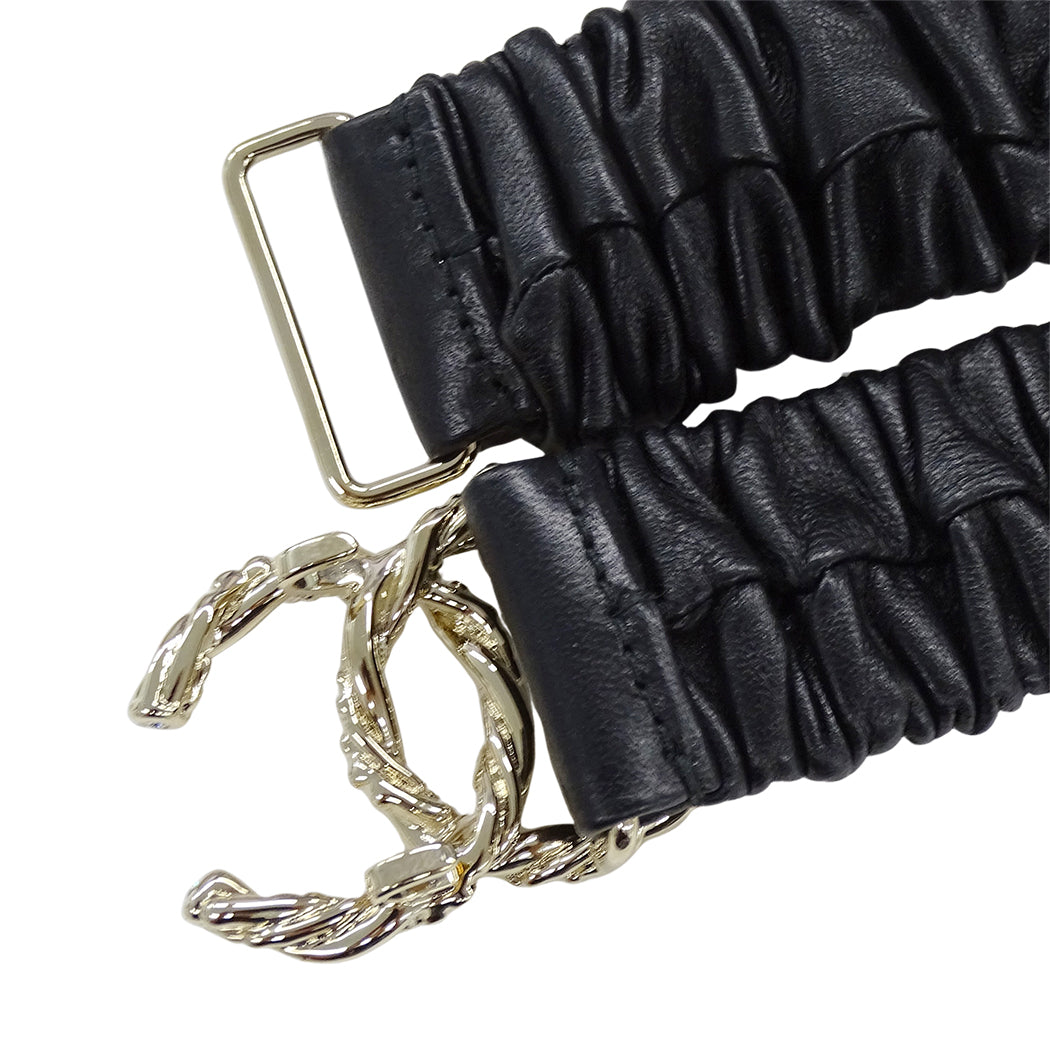 CHANEL シャネル ベルト ギャザー ブラック シャンパンゴールド メタル ラムスキン ラインストーン レディース B24V【中古】