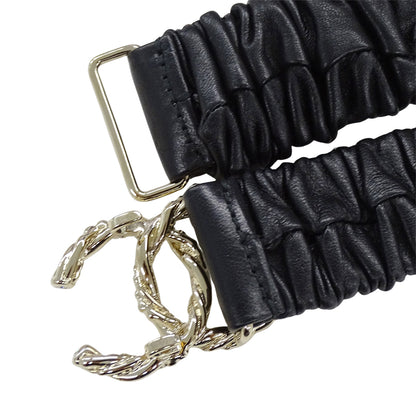CHANEL シャネル ベルト ギャザー ブラック シャンパンゴールド メタル ラムスキン ラインストーン レディース B24V【中古】