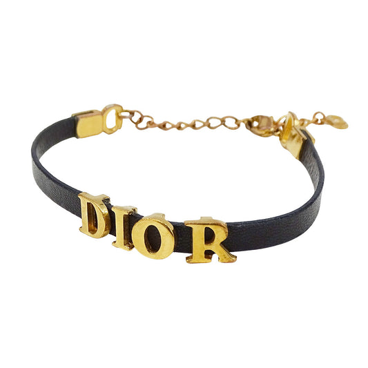 Dior ディオール ブレスレット レザー ブラック ゴールド レディース 【中古】