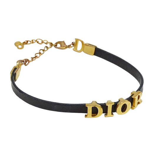 Dior ディオール ブレスレット レザー ブラック ゴールド レディース 【中古】