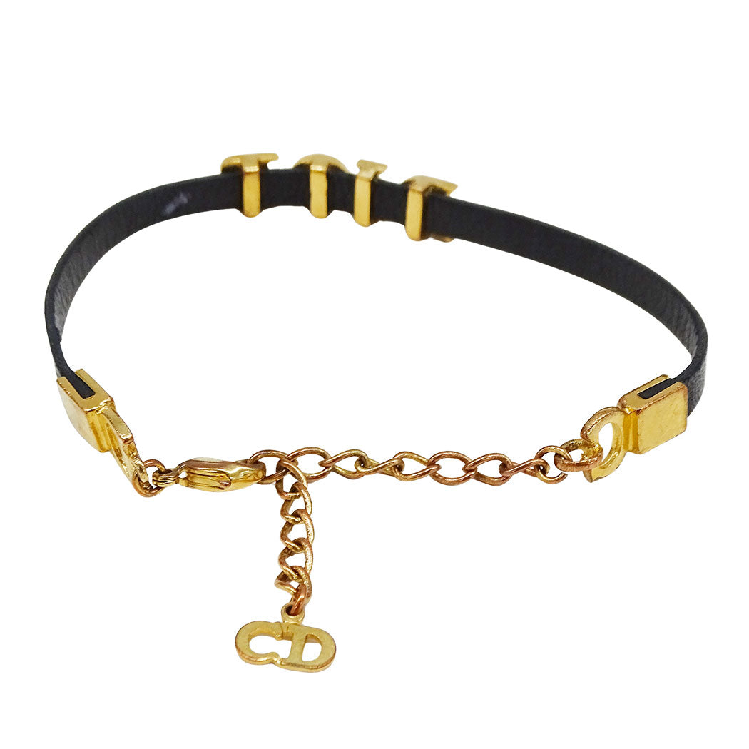 Dior ディオール ブレスレット レザー ブラック ゴールド レディース 【中古】