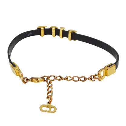 Dior ディオール ブレスレット レザー ブラック ゴールド レディース 【中古】