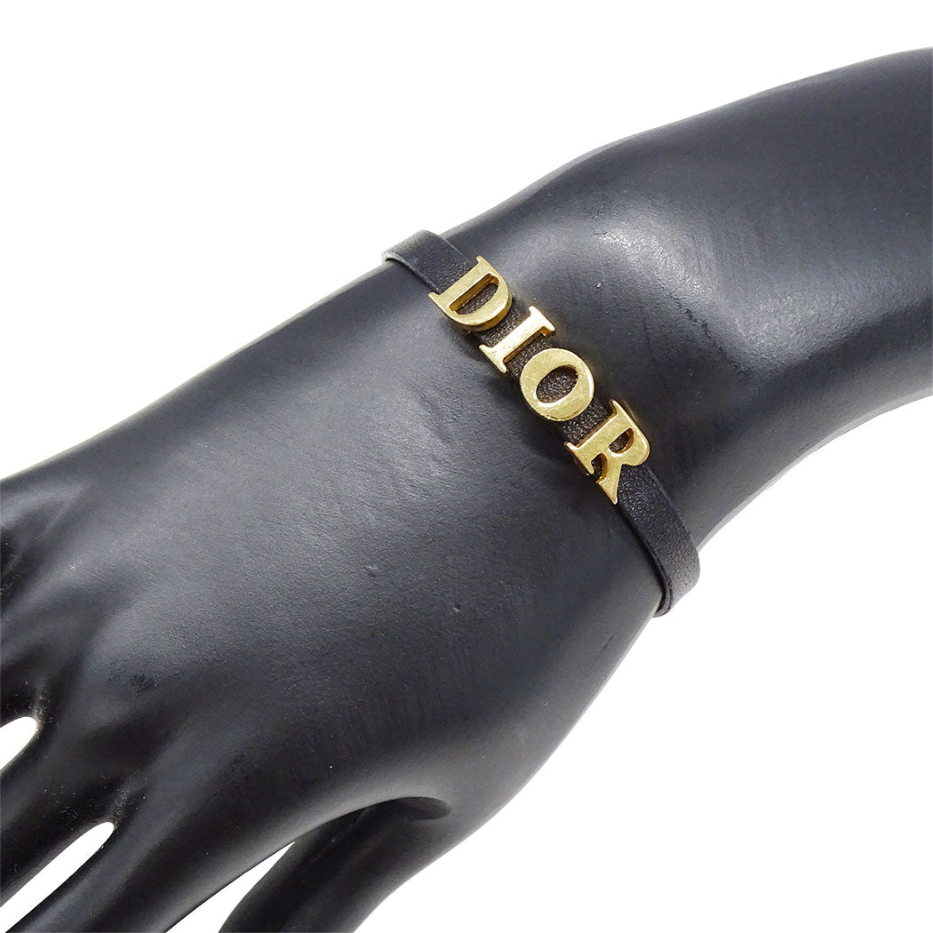 Dior ディオール ブレスレット レザー ブラック ゴールド レディース 【中古】