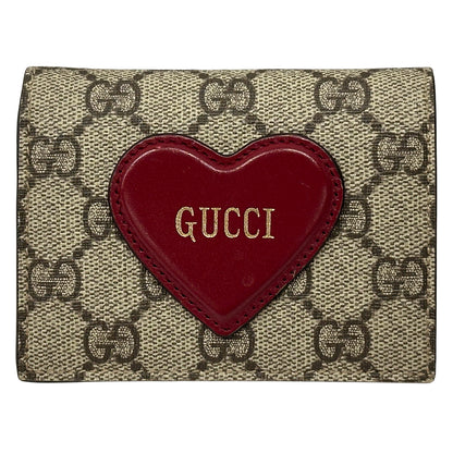 GUCCI グッチ 二つ折り財布 GGスプリーム ブラウン レッド ハート 648848 レディース 【中古】