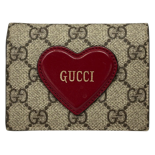 GUCCI グッチ 二つ折り財布 GGスプリーム ブラウン レッド ハート 648848 レディース 【中古】