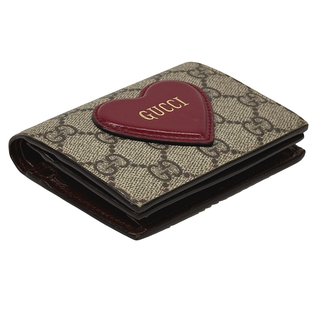 GUCCI グッチ 二つ折り財布 GGスプリーム ブラウン レッド ハート 648848 レディース 【中古】