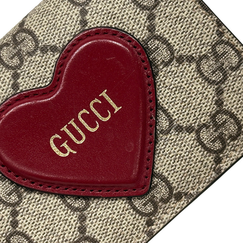 GUCCI グッチ 二つ折り財布 GGスプリーム ブラウン レッド ハート 648848 レディース 【中古】