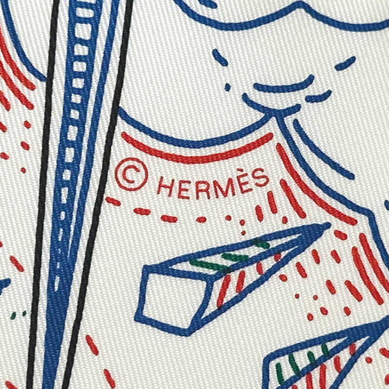 HERMES エルメス カレ90 PLEASE HOLD THE LINE プリーズ・ホールド・ザ・ライン スカーフ ホワイト ブルー シルク レディース 【中古】