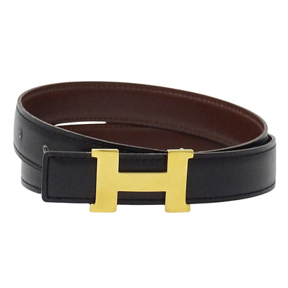 HERMES エルメス Hベルト ベルト ブラック ブラウン ボックスカーフ レディース メンズ 【中古】