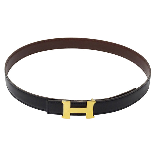 HERMES エルメス Hベルト ベルト ブラック ブラウン ボックスカーフ レディース メンズ 【中古】