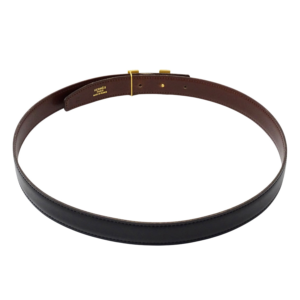 HERMES エルメス Hベルト ベルト ブラック ブラウン ボックスカーフ レディース メンズ 【中古】