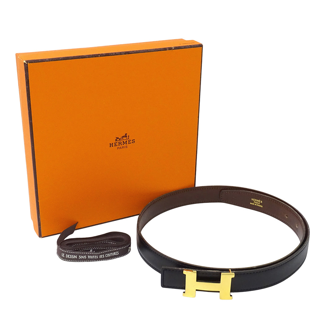HERMES エルメス Hベルト ベルト ブラック ブラウン ボックスカーフ レディース メンズ 【中古】