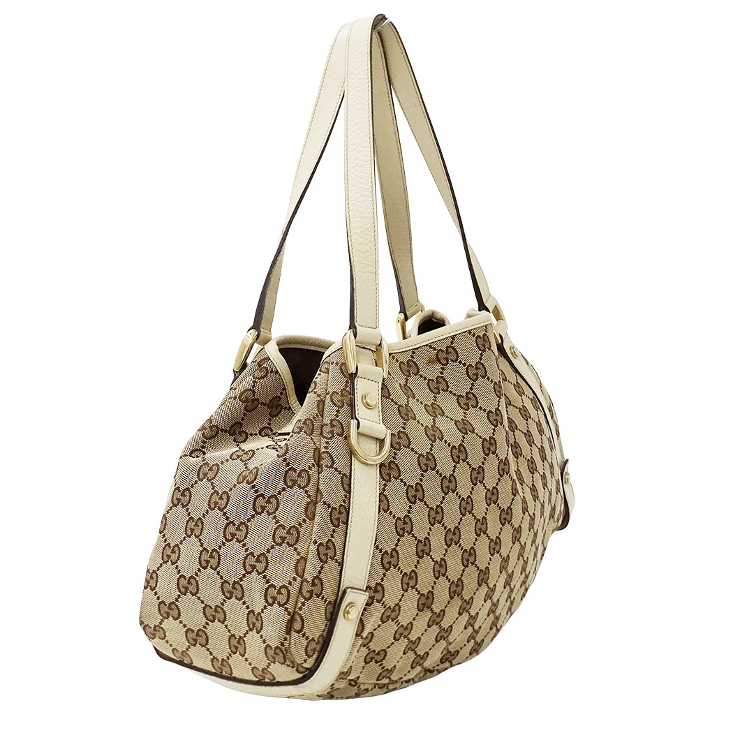 GUCCI グッチ トートバッグ アビー ベージュ ブラウン 130736 GGキャンバス レディース 【中古】