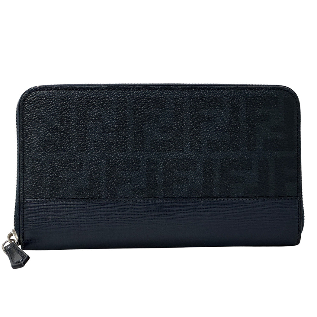 FENDI フェンディ 長財布 ズッカ ネイビー シルバー金具 PVC メンズ 【中古】