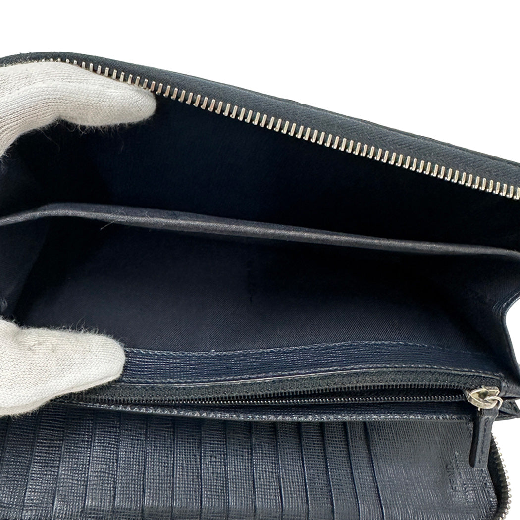 FENDI フェンディ 長財布 ズッカ ネイビー シルバー金具 PVC メンズ 【中古】