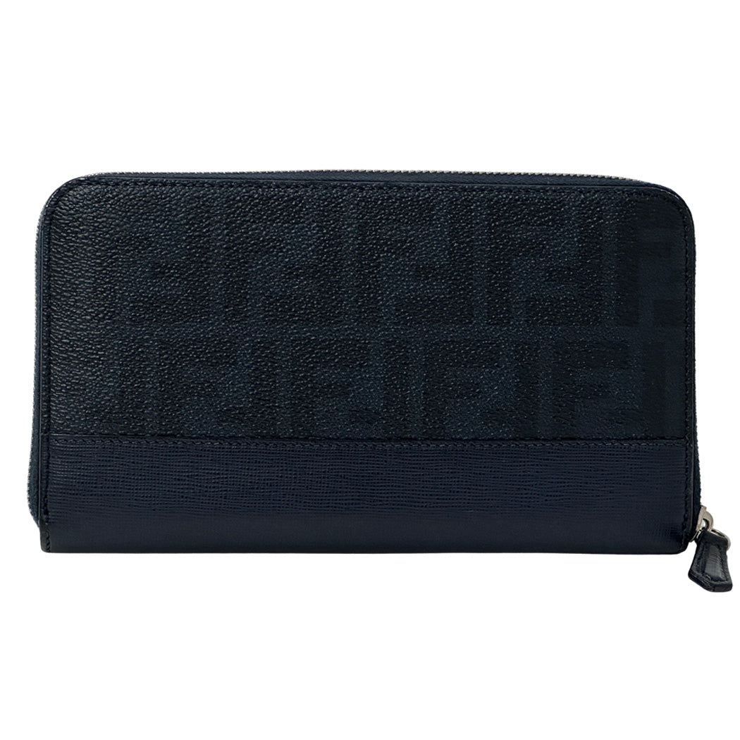 FENDI フェンディ 長財布 ズッカ ネイビー シルバー金具 PVC メンズ 【中古】