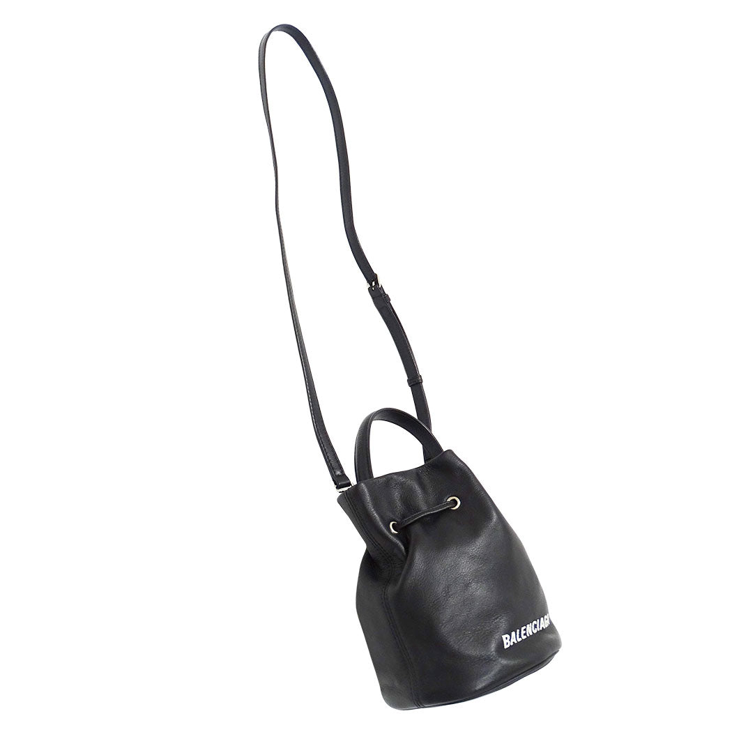 BALENCIAGA バレンシアガ エブリデイ ドローストリング バケットバッグ XS 2wayバッグ ブラック 638342 レザー レディース 【中古】
