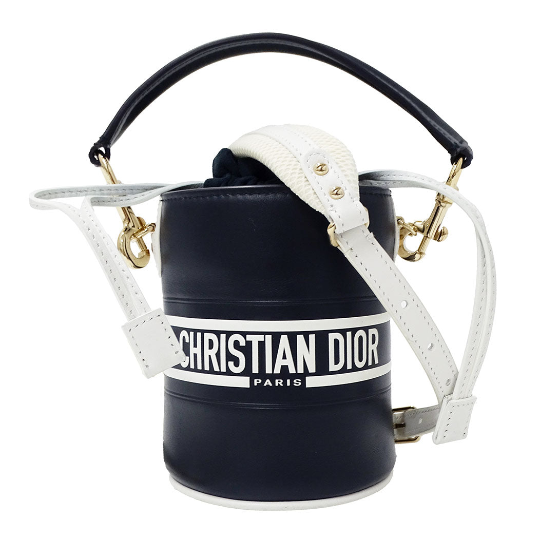 Dior ディオール マイクロバケットバッグ 2wayバッグ ヴァイブ ネイビー ホワイト レザー レディース 【中古】
