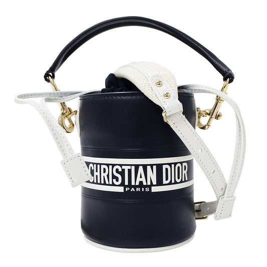 Dior ディオール マイクロバケットバッグ 2wayバッグ ヴァイブ ネイビー ホワイト レザー レディース 【中古】