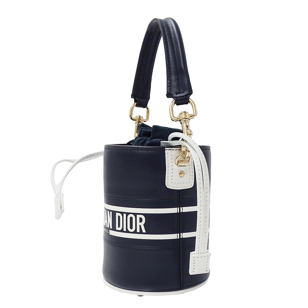 Dior ディオール マイクロバケットバッグ 2wayバッグ ヴァイブ ネイビー ホワイト レザー レディース 【中古】