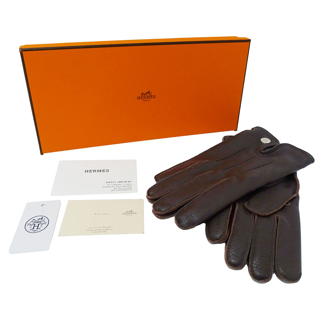 HERMES エルメス 手袋 セリエ ブラウン シルバー金具 レディース 【中古】