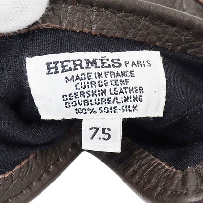 HERMES エルメス 手袋 セリエ ブラウン シルバー金具 レディース 【中古】