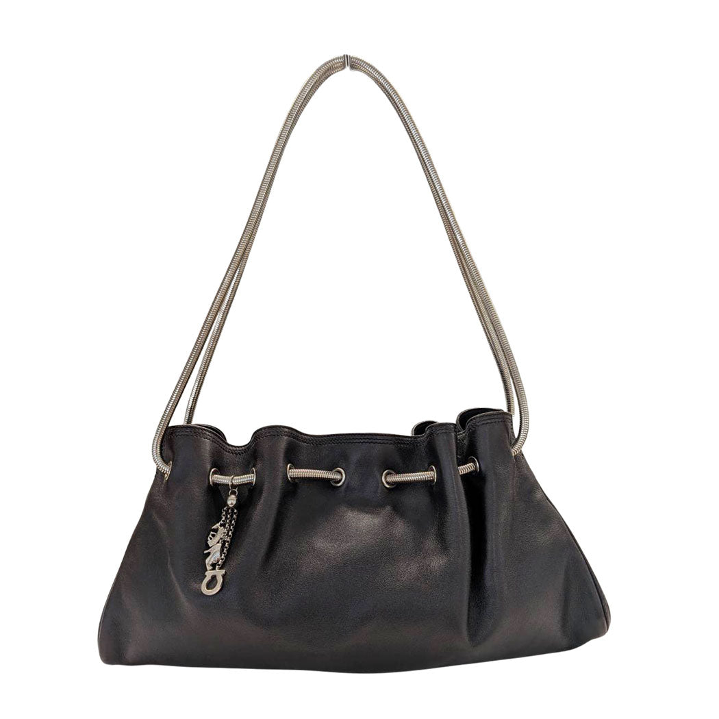 Ferragamo フェラガモ スネークチェーンショルダー ショルダーバッグ ブラック レザー レディース 【中古】