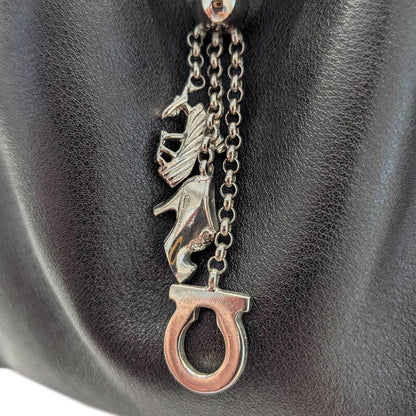 Ferragamo フェラガモ スネークチェーンショルダー ショルダーバッグ ブラック レザー レディース 【中古】