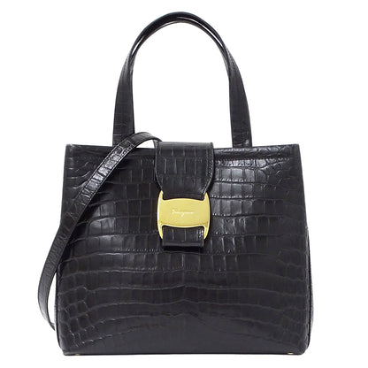 Ferragamo フェラガモ 2wayバッグ ヴァラ ブラック レザー レディース 【中古】