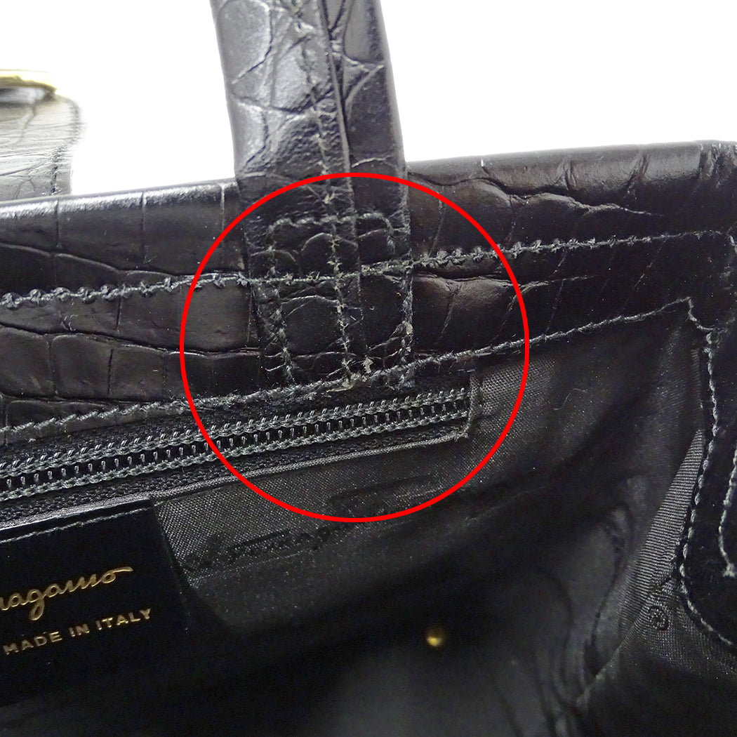 Ferragamo フェラガモ 2wayバッグ ヴァラ ブラック レザー レディース 【中古】