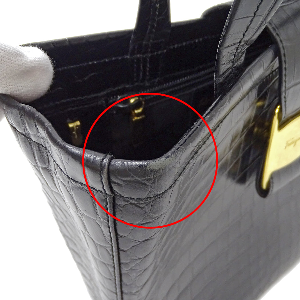 Ferragamo フェラガモ 2wayバッグ ヴァラ ブラック レザー レディース 【中古】