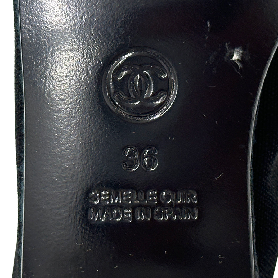 CHANEL シャネル バレエシューズ パンプス ココマーク ブラック ホワイト キャンバス レディース フラット【中古】