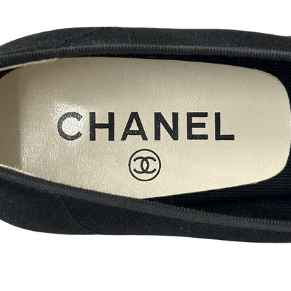 CHANEL シャネル バレエシューズ パンプス ココマーク ブラック ホワイト キャンバス レディース フラット【中古】