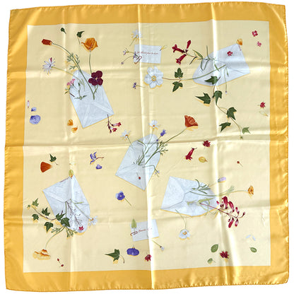 HERMES エルメス カレ90 Des fleurs pour le dire 花の手紙 スカーフ イエロー シルク レディース 【中古】