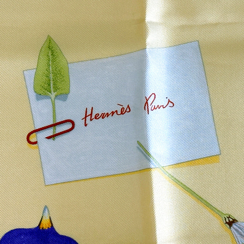 HERMES エルメス カレ90 Des fleurs pour le dire 花の手紙 スカーフ イエロー シルク レディース 【中古】