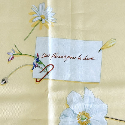 HERMES エルメス カレ90 Des fleurs pour le dire 花の手紙 スカーフ イエロー シルク レディース 【中古】