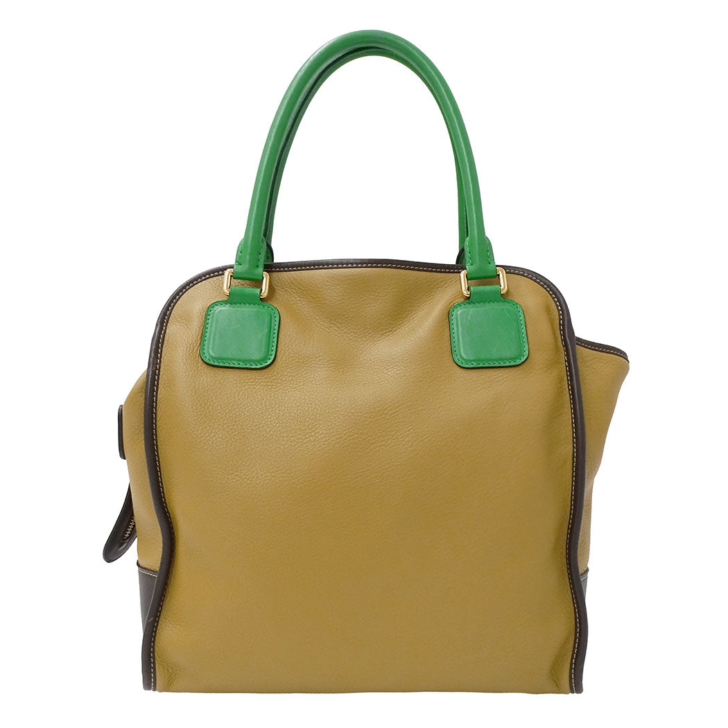 LOEWE ロエベ ハンドバッグ オロ アナグラム ベージュ グリーン レザー レディース 【中古】