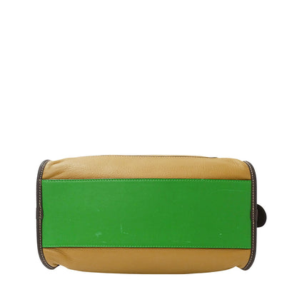 LOEWE ロエベ ハンドバッグ オロ アナグラム ベージュ グリーン レザー レディース 【中古】
