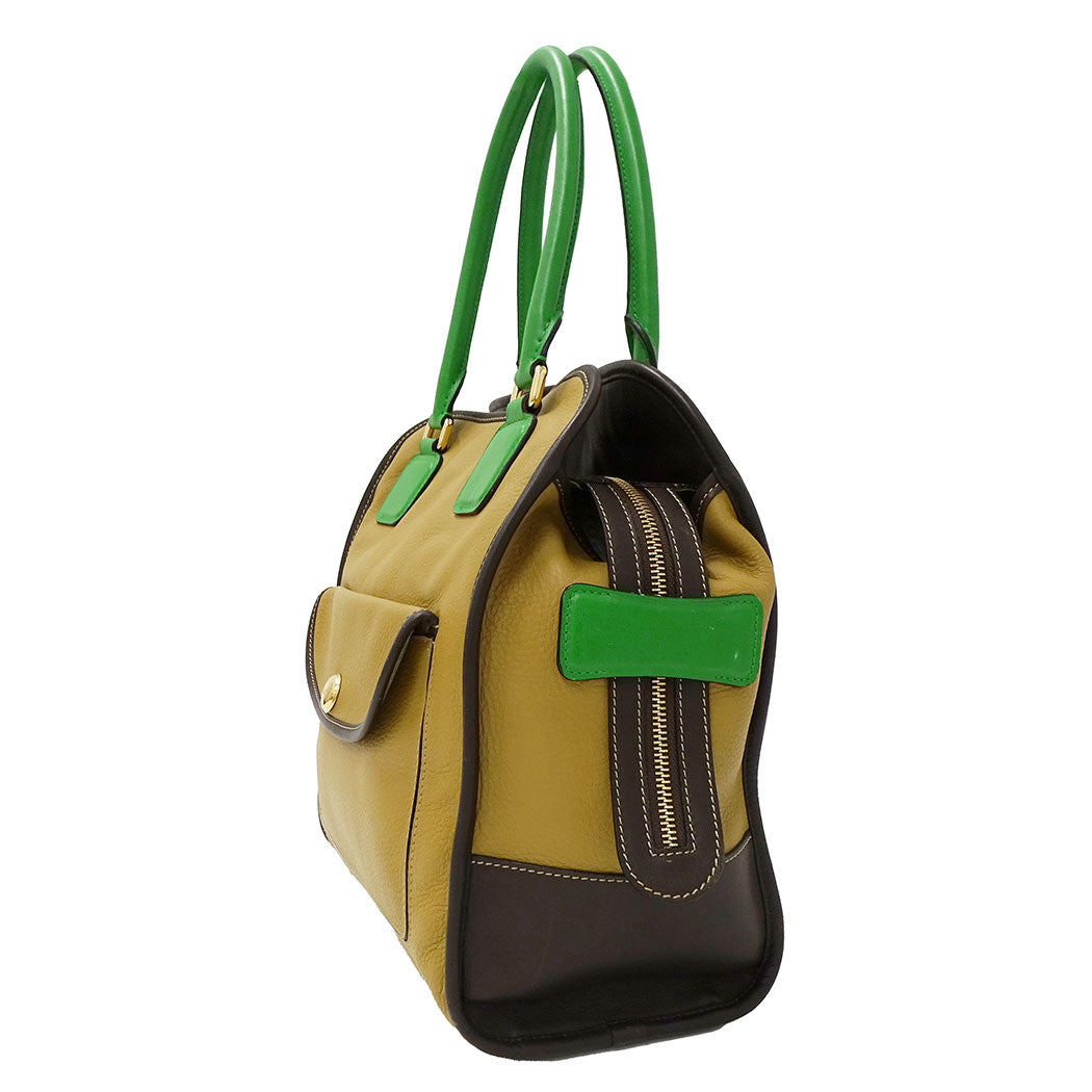 LOEWE ロエベ ハンドバッグ オロ アナグラム ベージュ グリーン レザー レディース 【中古】
