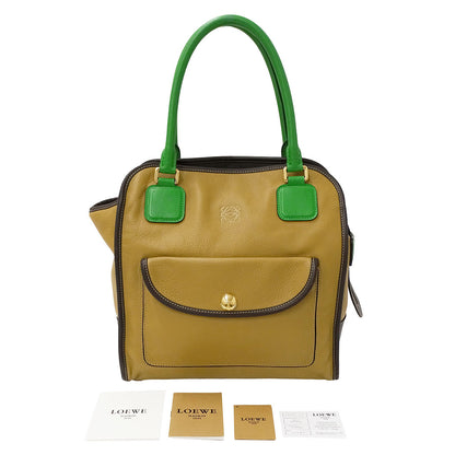 LOEWE ロエベ ハンドバッグ オロ アナグラム ベージュ グリーン レザー レディース 【中古】