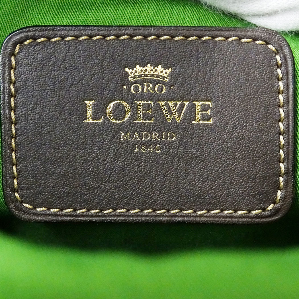 LOEWE ロエベ ハンドバッグ オロ アナグラム ベージュ グリーン レザー レディース 【中古】